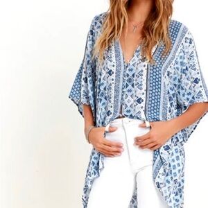 Lulus womens small blue white stripe short sleeve high low top kimono style